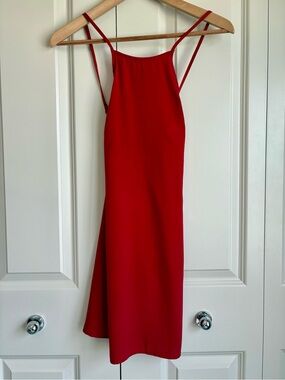 Out From Under Red Slinky Slip Dress Criss Cross Back Model Off Duty Size small